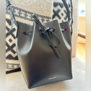 $695 Mansur Gavriel Leather Bucket Bag Black